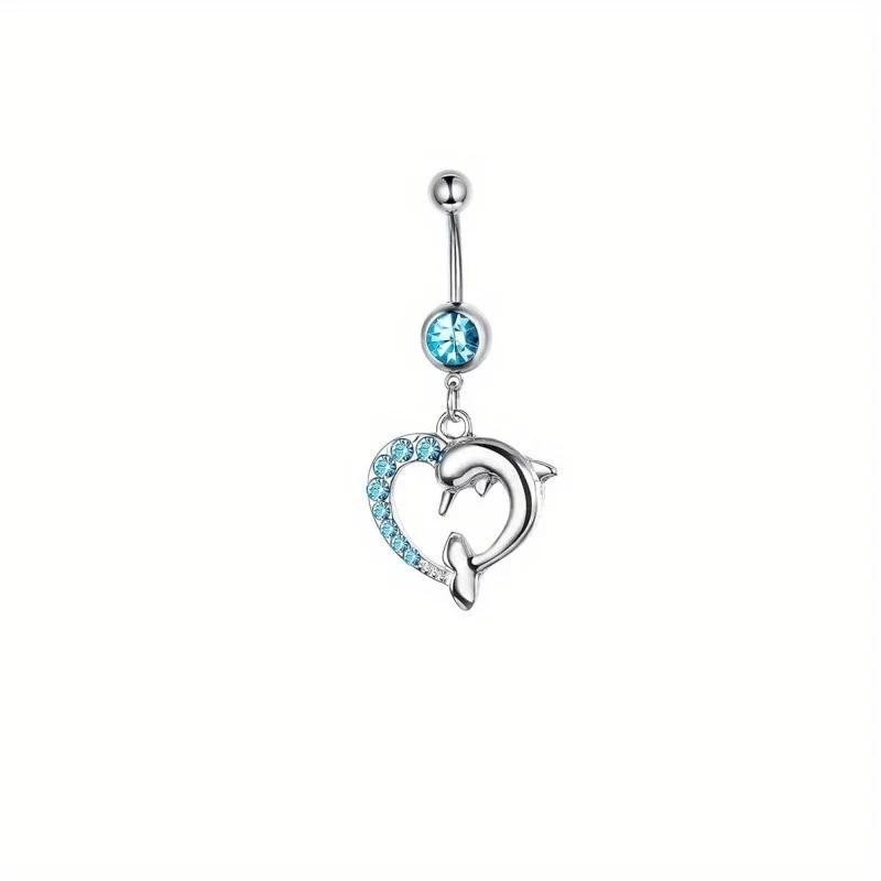 Bobisty 1Pc Stainless Steel Surgical Dangle Belly Button Rings for Women Curved Navel Barbell Body Piercing Fashion Jewelry