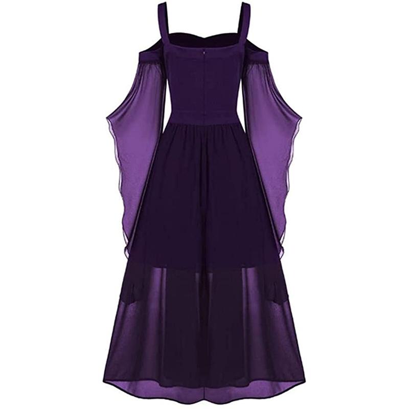 Abito Medievale Gotico Vintage da Donna con Spalle Scoperte e Allacciatura Costumi Cosplay di Halloween Festa di Carnevale Spalline a Bretella