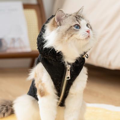 Pet Vest Simple Quilting Cotton Hooded Corduroy Warm Cotton-padded Clothes Into Cat Kitten Dog Autumn Winter Cat Clothes