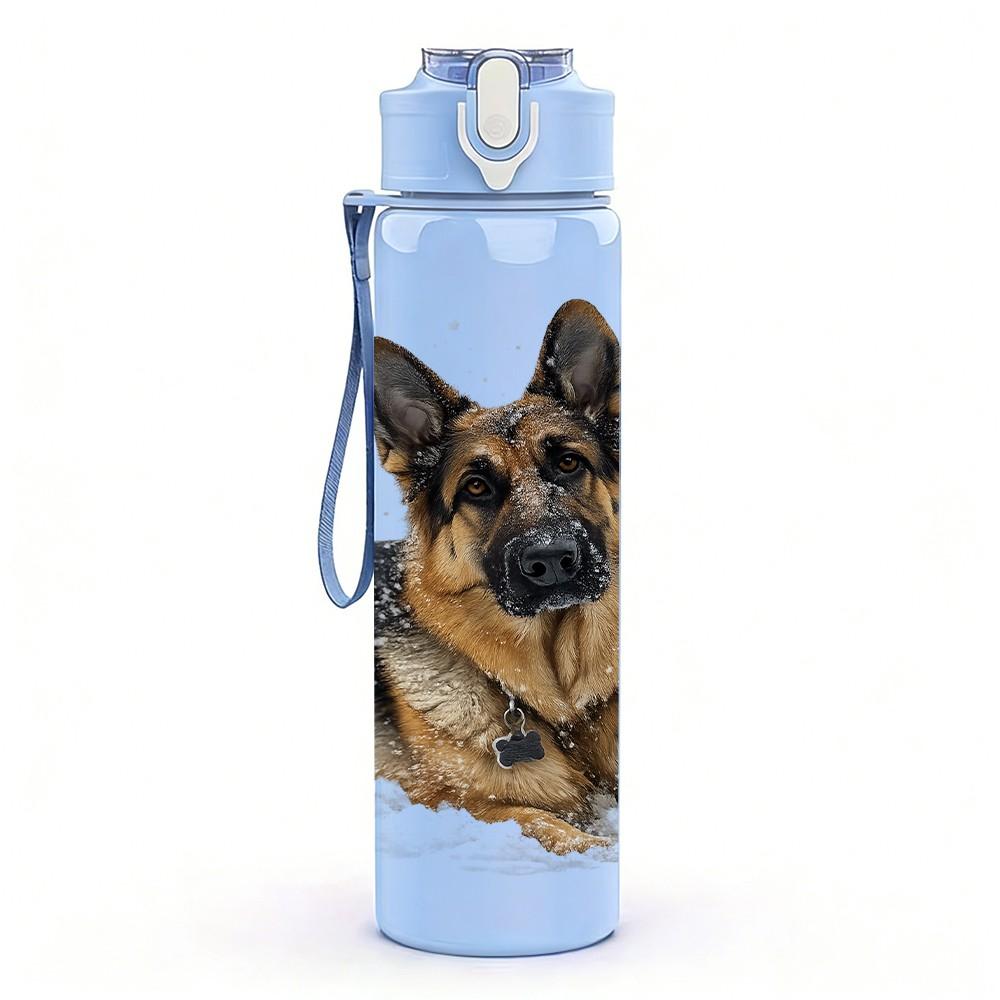 1PC German Shepherd Dog Portrait Print 750ml Color Plastic Sports Water Bottle Leakproof Flip Straw Lid Suitable for Sports Office Home Use