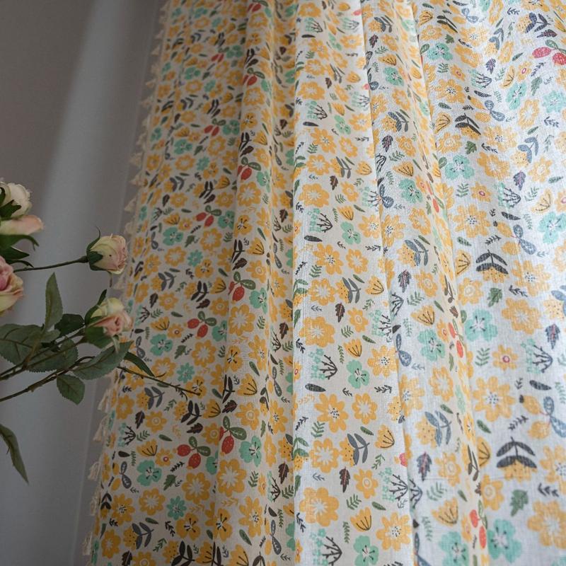 Curtains Finished Flower Print Fringe Small Window Kitchen Valance Cotton Linen Semi-blackout Living Room Bedroom Bay Window