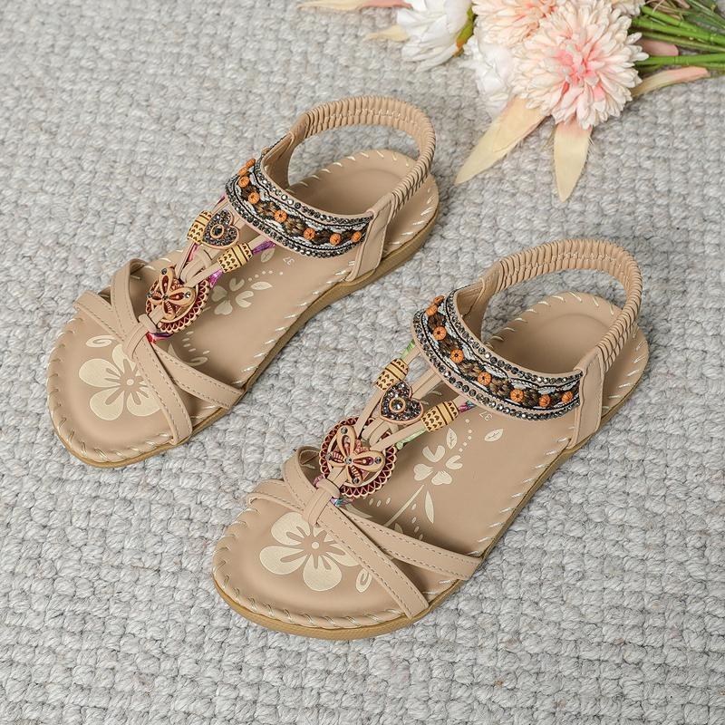 Damen Böhmische Blume Strass Offene Zehen Übergröße Strandsandalen