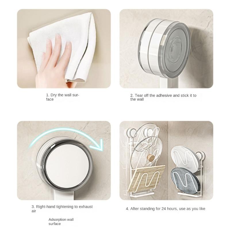 Easy Installation Suction Cup Cookware Lid Rack Wall Mounted Kitchen Storage Rack For Pots Pans Cutting Boards
