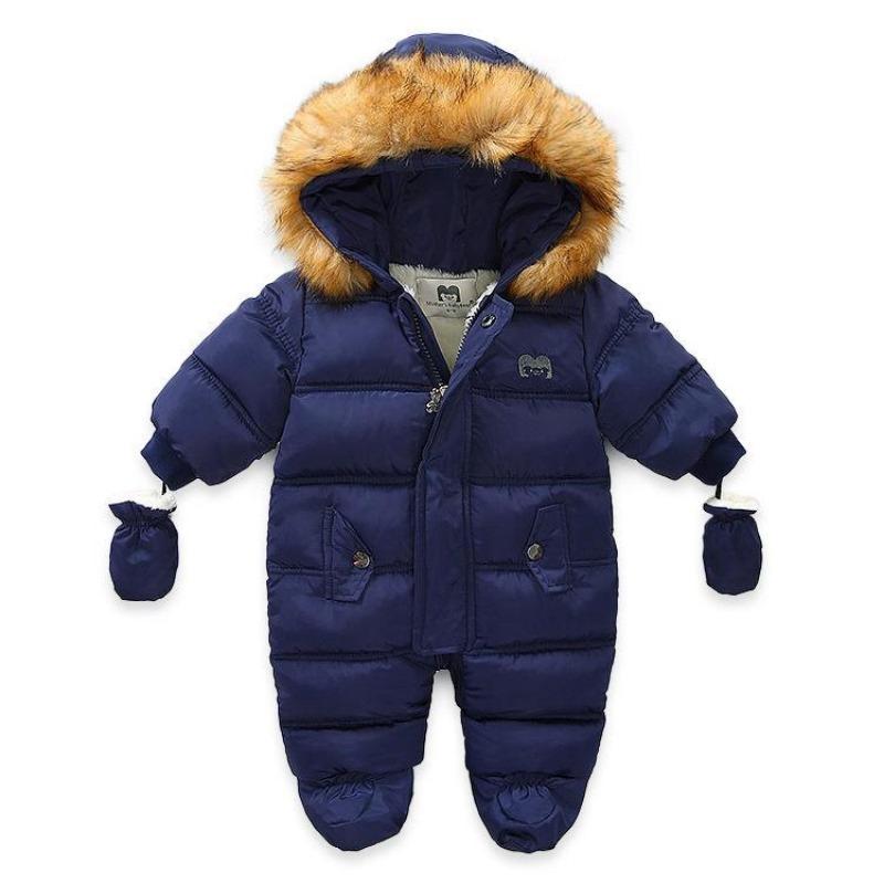 Thick Warm Infant Baby Jumpsuit Hooded Inside Fleece Boy Girl Winter Autumn Overalls Children Outerwear Kids Snowsuit