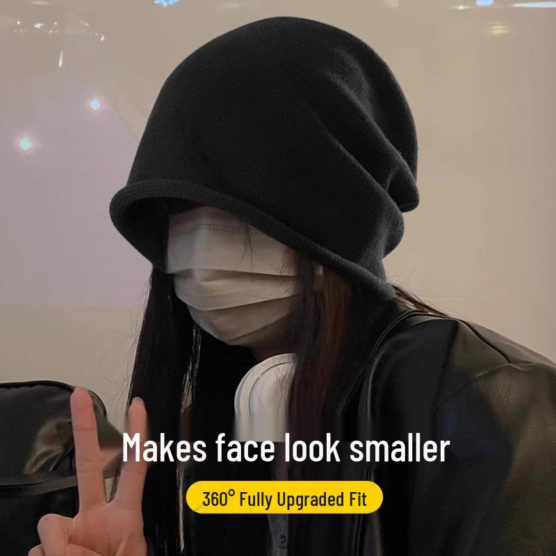 Women's Large Head Beanie: Autumn/Winter Breathable Loose Knit Hat for a Slimming Look.
