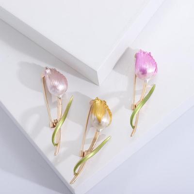 1pc Nova Moda Gota de Óleo Tulipa Jóias Coreano broche Pin Temperamento Roupas Femininas Acessórios Pinos de Flores
