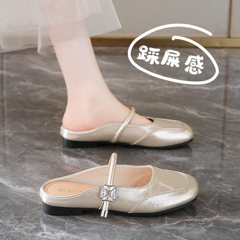 Mary Jane shoes spring 2025 new flat evening wind fairy with skirt bag head half slippers female bean shoes