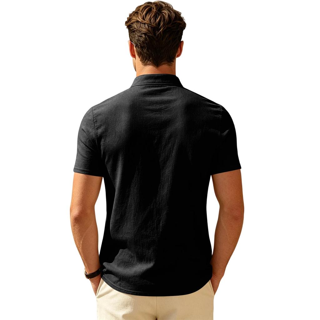 Men’s Summer Casual Loose Fit Button Up Polo Shirt with Short Sleeves Comfortable Lightweight Material Classic Design