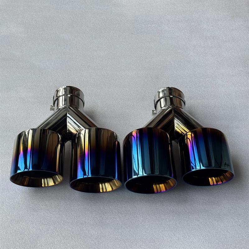 1Pair Car Accessories Glossy Blue Stainless Steels Dual Exhaust Tip Tailpipe Muffler Tip Exhaust System Auto Tools for All Car