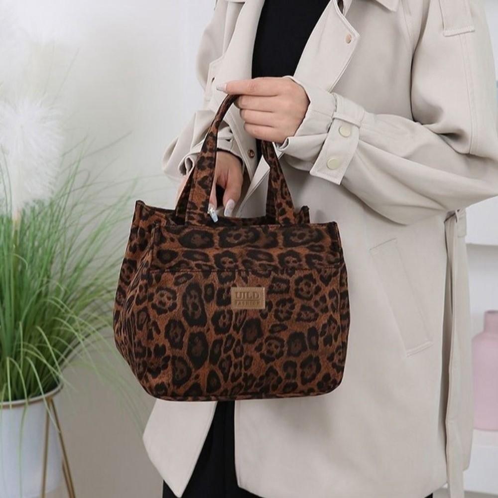 High Quality Leopard Print Lunch Bag Thickned Large Capacity Tote Bag Portable Multifunctional Handbag