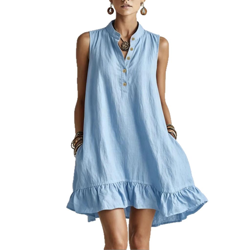 Summer New Style Loose-fitting Fashionable Casual Ruffled Buttoned Dress for Women