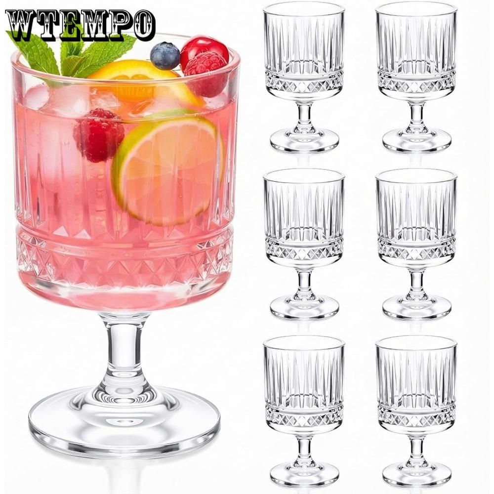 6pcs Mini Vintage Goblet Glasses Small Water Goblets Clear Wine Cups Bulk Cocktail Glasses for Wedding Dining Birthday Guest Gift
