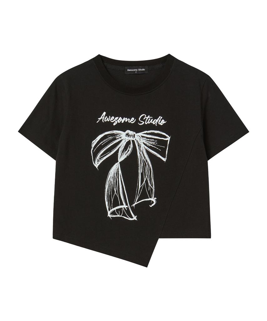 AWESOME STUDIO Asymmetrical Crop Short Sleeve T-Shirt Ivory