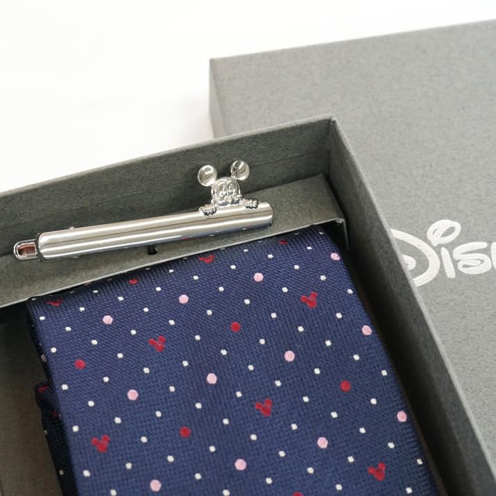 Disney Mickey Mouse Tie Tie Bar Set Includes Tie and Tie Clip & (Navy Blue, Wa-09) -