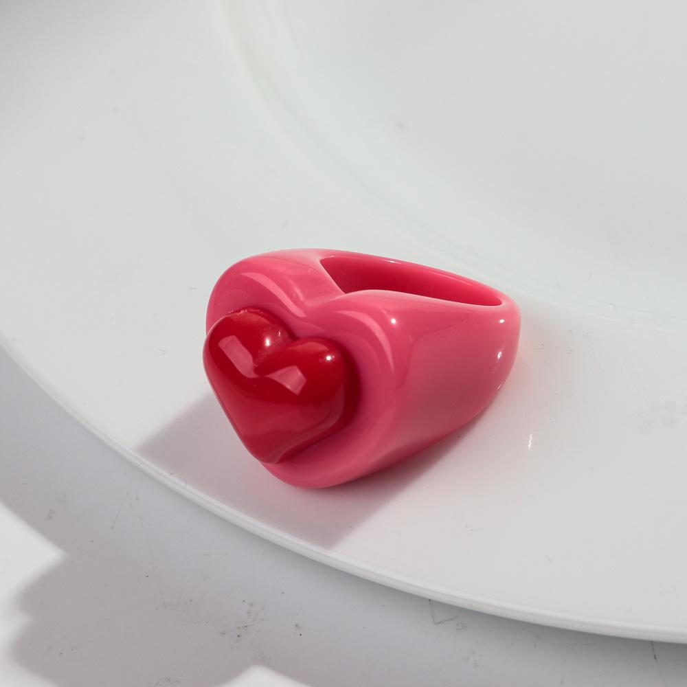 Cute Chunky Heart Acrylic Finger Rings for Women Trendy Multicolor Resin Love Bowknot Stack Ring for Women Party Jewelry Gifts