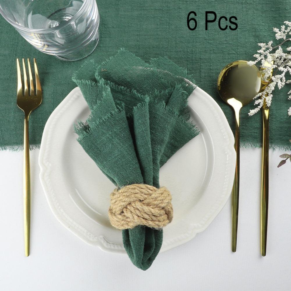 6PCS Rustic Style Burr Edge Cotton Napkin Tassel Design Gauze Tea Towel Wedding