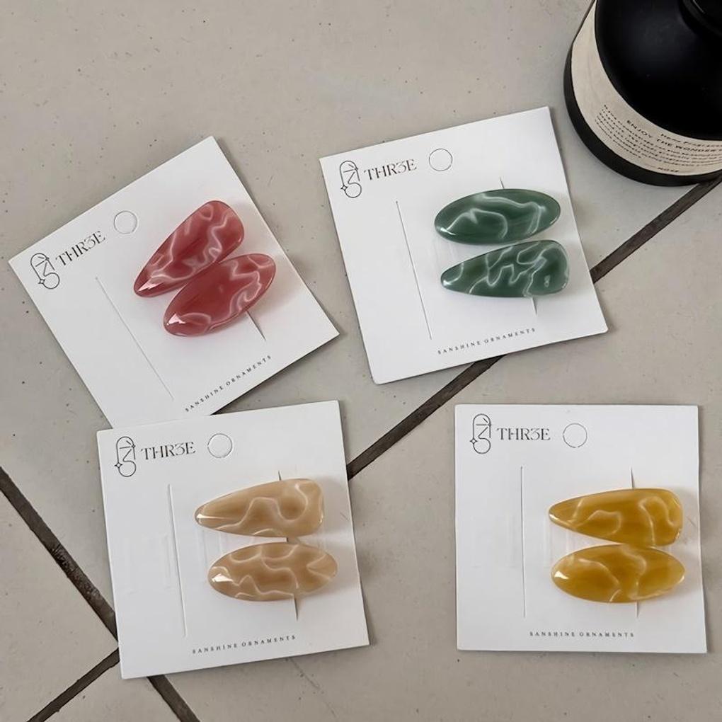 Women s Oval Marble Acetate French Clip Hairpin pink