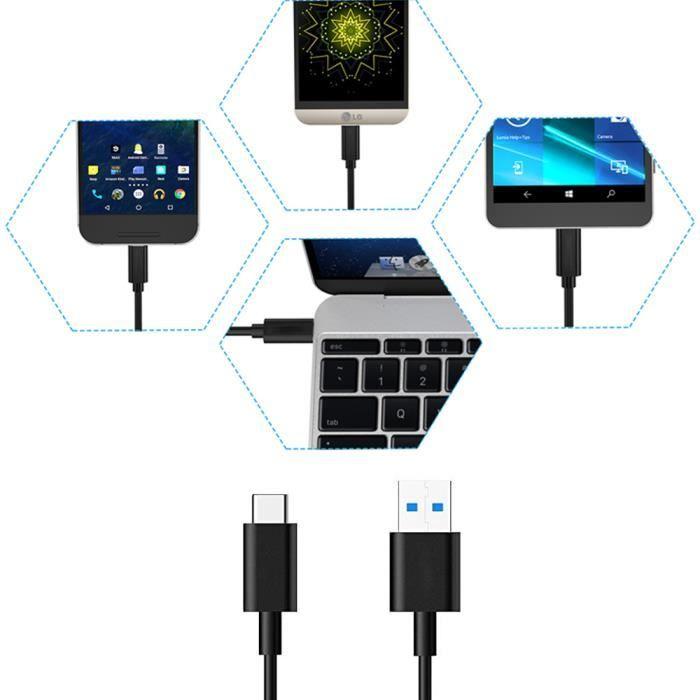 Pour sony xperia l1/ m ultra/ x compact/ x premium/ xa1 ultra: câble charge usb 3.0 type c vers usb standard type a - noir