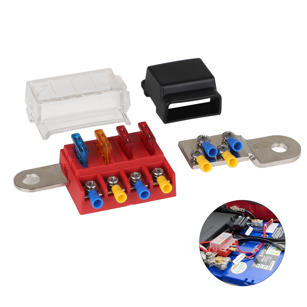 M10 100A 32V 4 Circuit Kit  ST Blade Fuse Block Battery Terminal Mount Busbar Boating Equipment For Car Yacht Truck