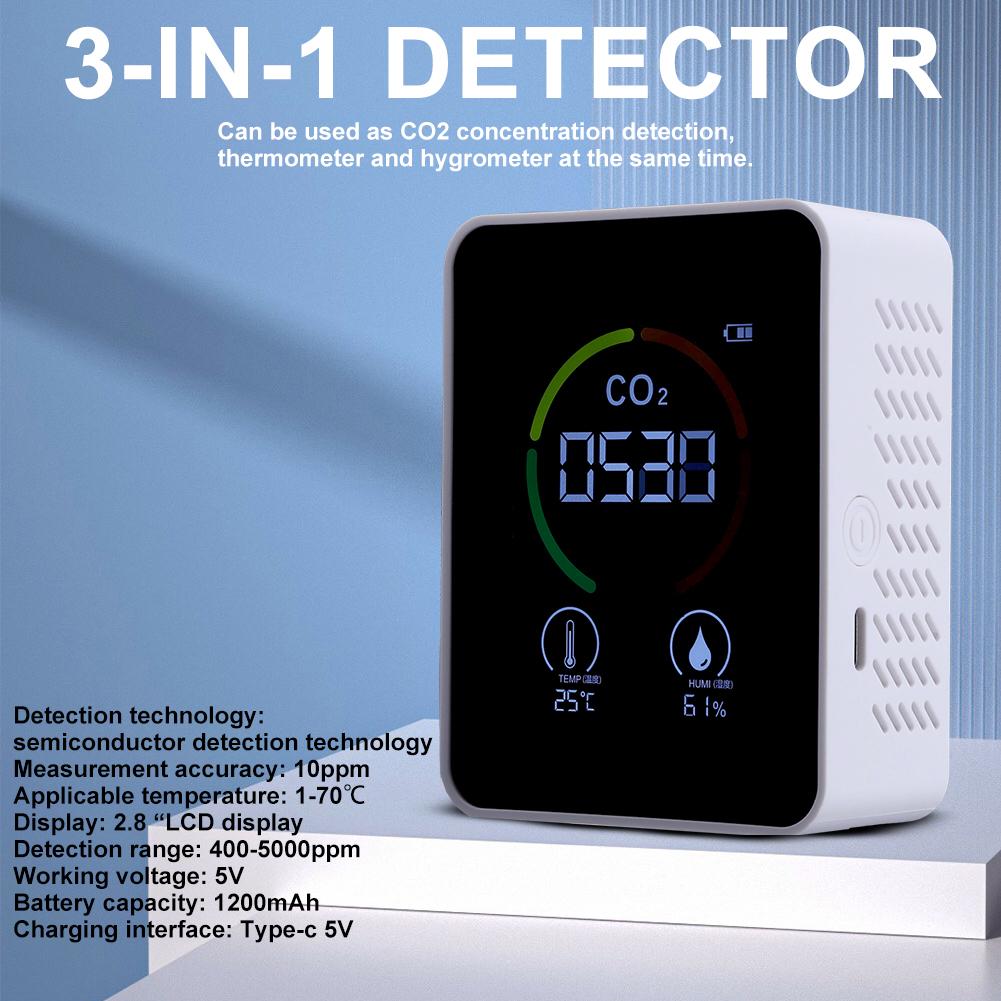 3-in-1 Digital Portable CO2 Meter Temperature Humidity Tester Air Quality Monitor CO2 Sensor for Home School Hotel Office Car