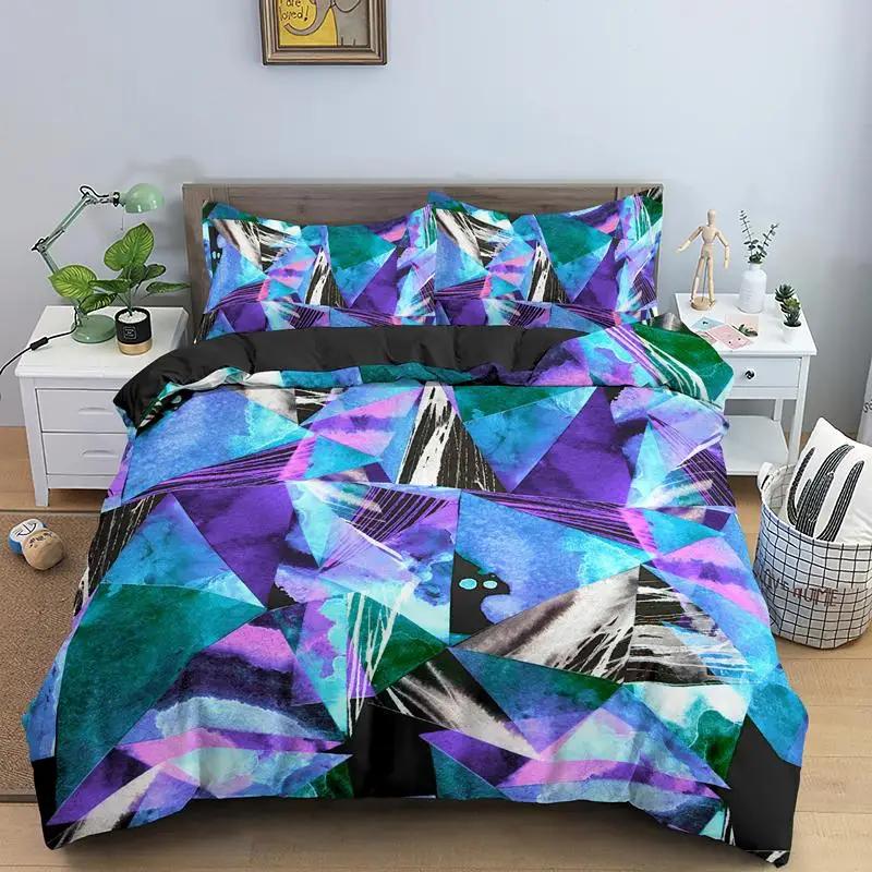 Geometriskt påslakanset Retro Morden Färg Neon King Queen Överkast örngott 2/3 st Psykedeliskt Polyester Sängklädesset