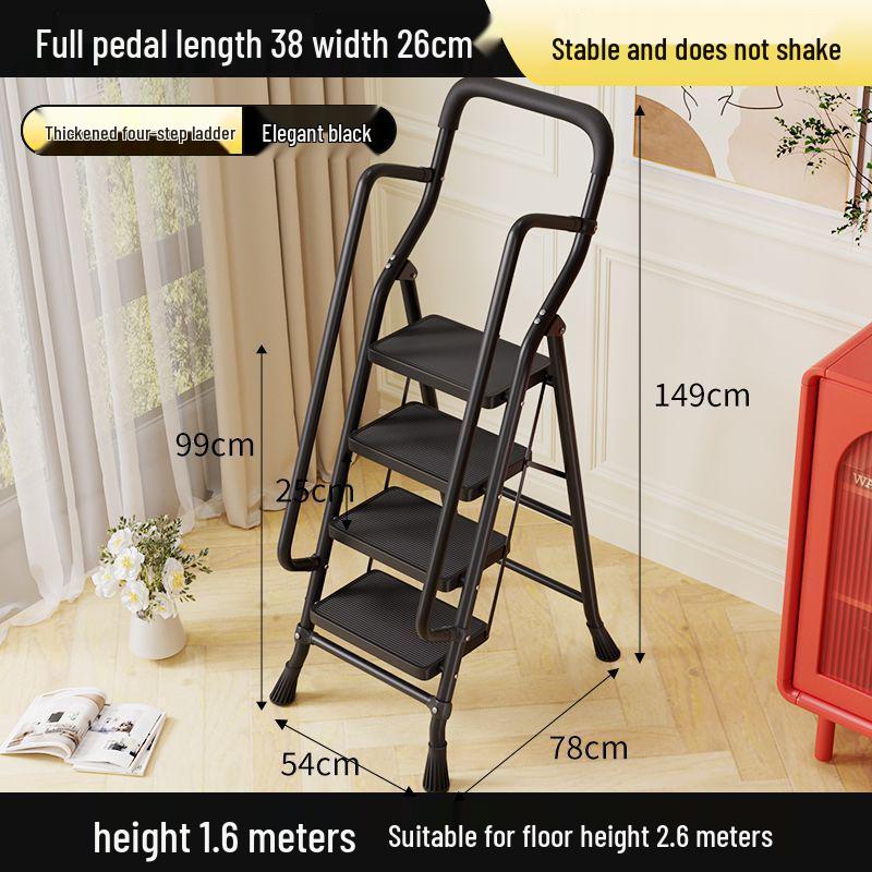 Multi-functional Indoor Folding Ladder with Handrails and Widened Pedals - Four to Five Steps for Home and Dorm Use