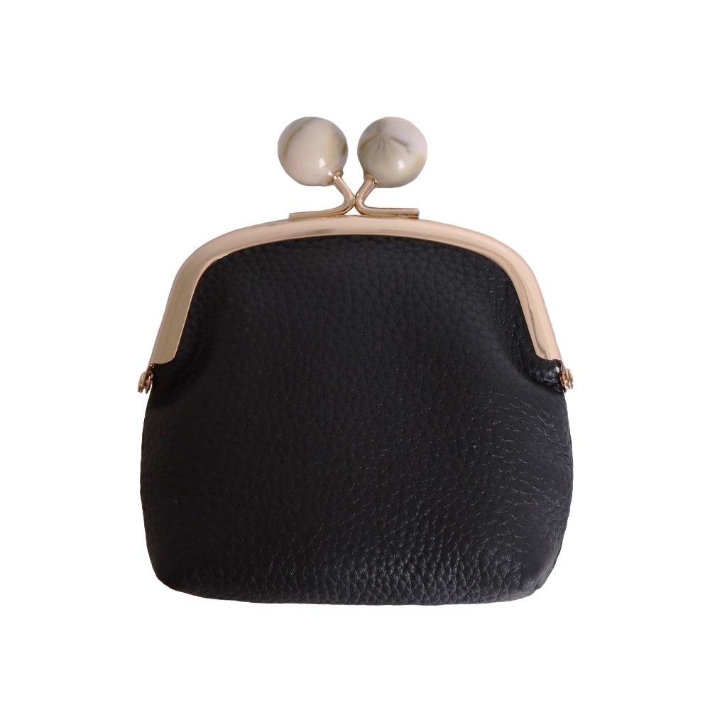 Women's Genuine Leather Litchi Grain Mini Coin Purse & Lipstick Clasp Bag