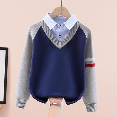 Maglione in maglia foderato in pile per ragazzi: Design Spesso a Finto Due Pezzi per Primavera/Autunno/Inverno