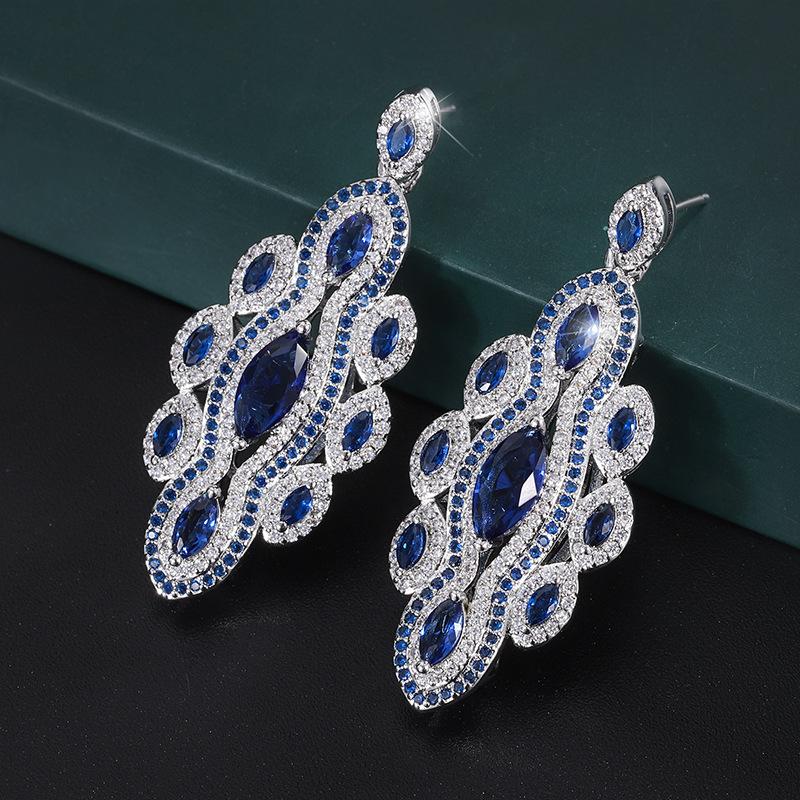 Schmuck Kupfer Vergoldet Schmuck Simulation Blaues Glas Handgefertigt Diamant Damenanzug Hauptstein 5 * 9