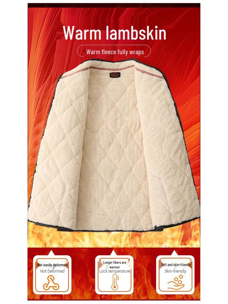 Men's Lambswool Winter Set: Warm Cotton Jacket and Pants for Elderly, Multi-Pocket Design