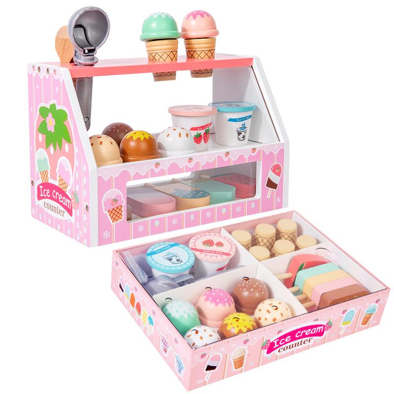 Children'S Simulation Play House Ice Cream Ice Cream Sale Store Commissary Checkout Page Role Play Wooden Toy