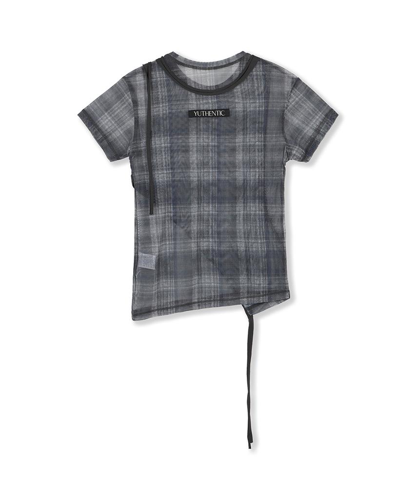 Yusentig Check See-Through Asymmetrical Short Sleeve T-Shirt Aw5Me43212