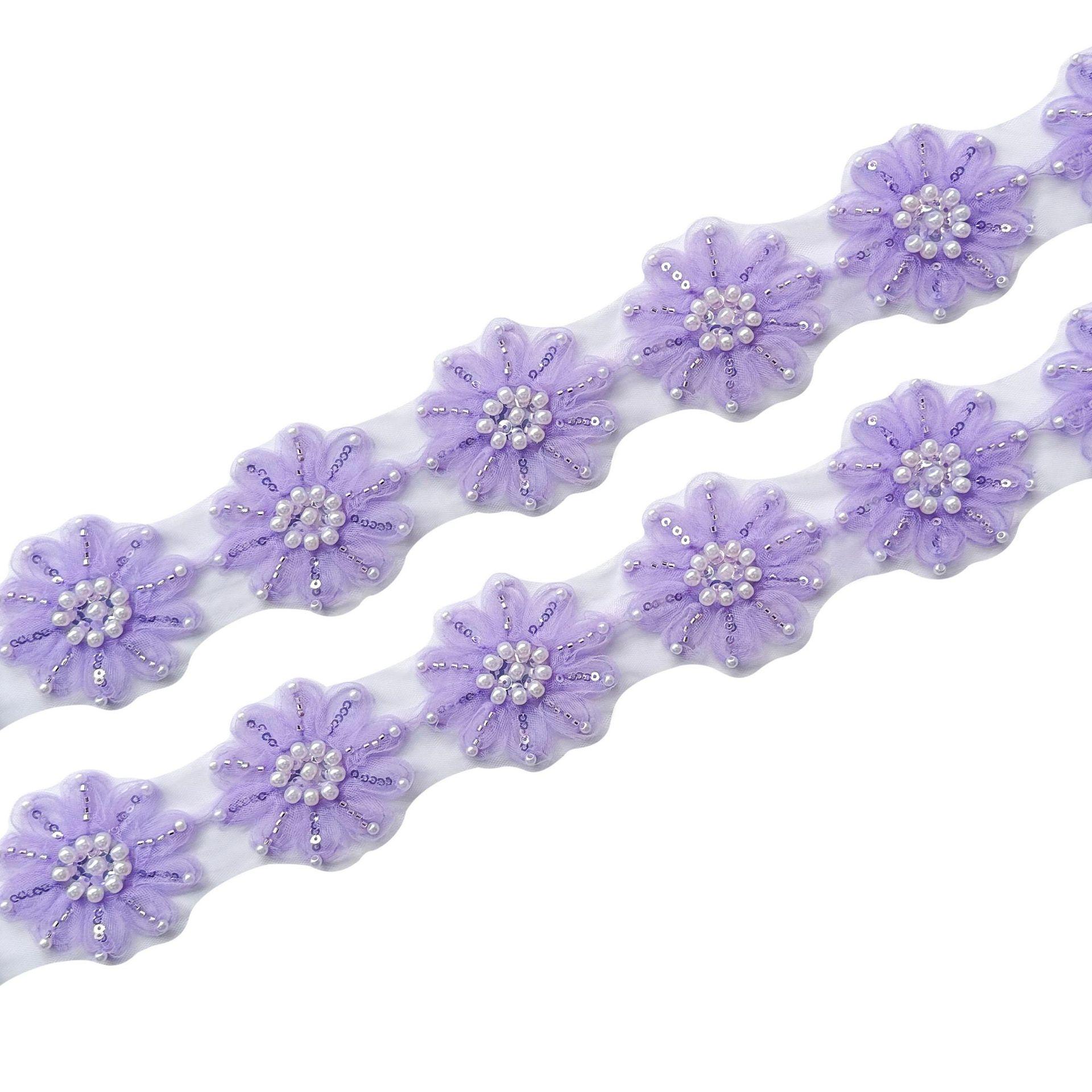 

Многоцветная машинная вышивка Ручная работа Бисер Пайетки Объемный цветок Обувь, Шляпы, Сумки, Юбки, Украшение одежды, Кружевные аксессуары 12 flowers in one size of TX04 purple