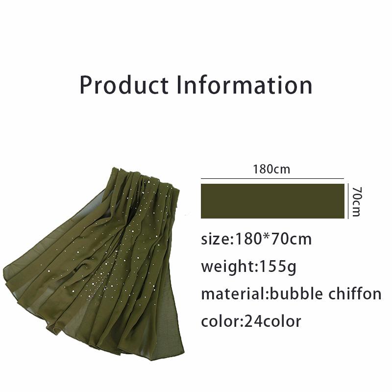 Women Bubble Chiffon Hijabs Scarf With Diamonds Studs Pearls Scarves Plain Shawls Headscarf Wraps Solid Color Mullfers Turbans