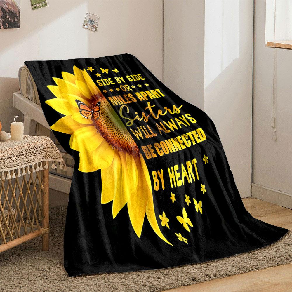 Sunflower Butterfly Sister Quote Blanket Bedroom Blanket for Livingroom Couch Lunch Break Soft Throw for Friend's Festival Gift