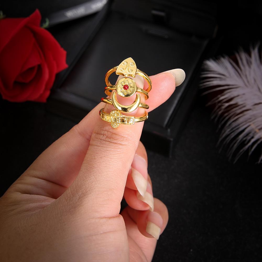 Jewelry Gold Set Red Dazzling Jewel Crescent Set Ring 4-Piece Set Women