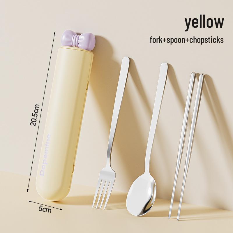 304 Stainless Steel Travel Cutlery Set: Portable Chopsticks & Spoon for Students and Office Workers, Dopamine Design, 3-Piece Set