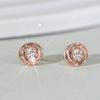 Simple Elegant Stud Earrings Female Versatile Daily Jewelry for Teens Rose Gold Color Bright Round Zirconia Accessories