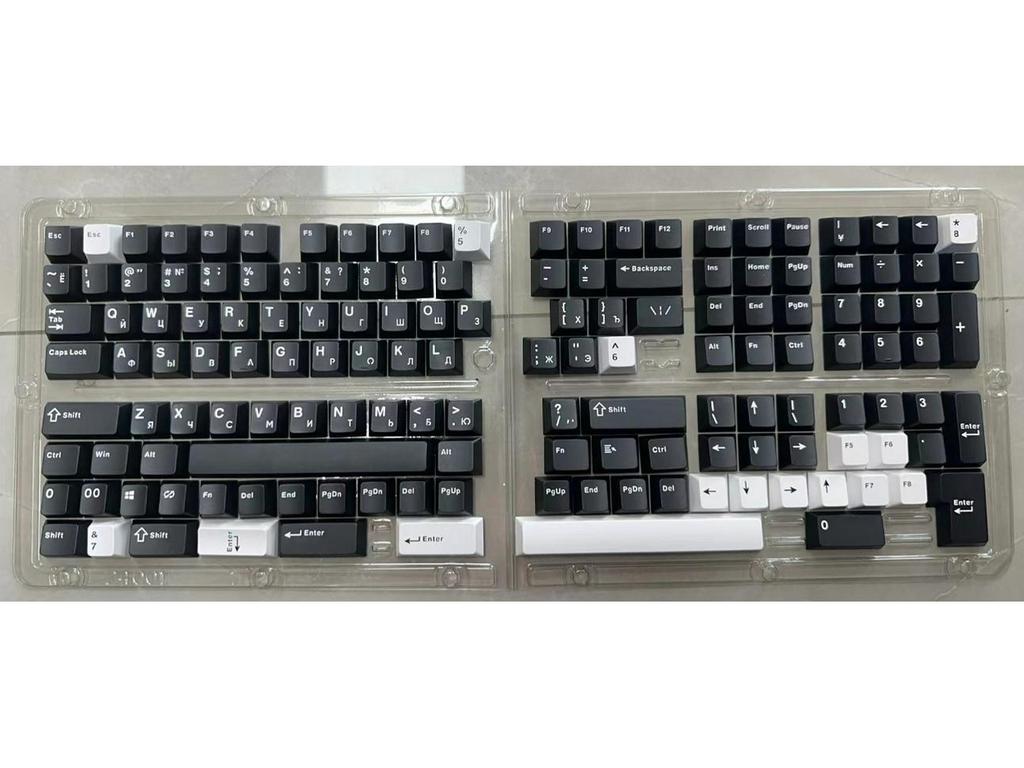 XVX "Minimalist Black" Keyboard Keycaps: Japanese, Korean, and Russian Engraved Opaque Black/White PBT.