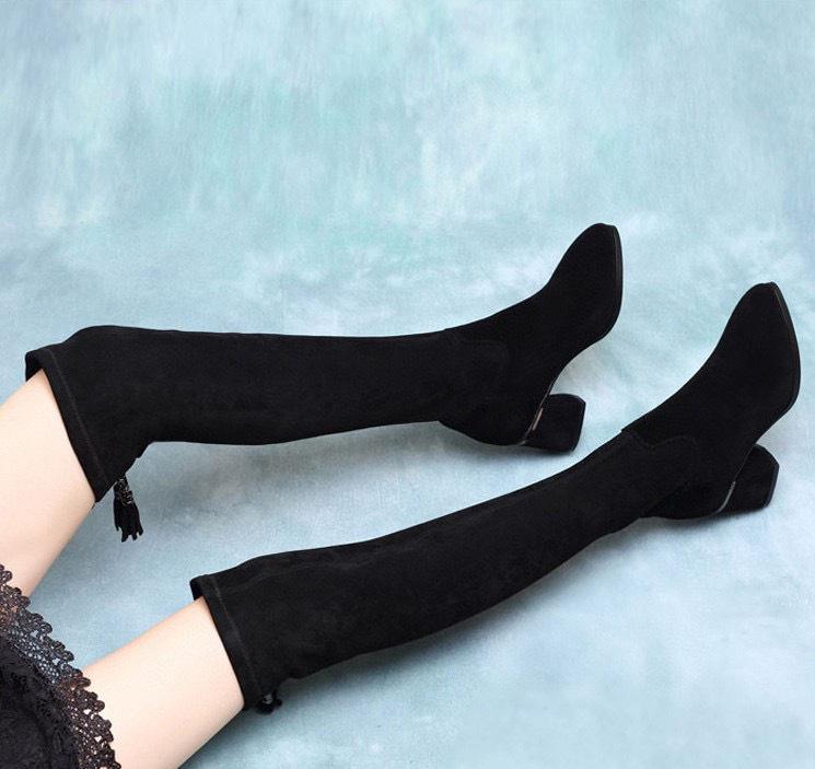 Overknee-Stiefel Damen neue elastische Stiefel Skinny Stiefel schwarze lange Stiefel Damen High-Heel Mode-Stiefel