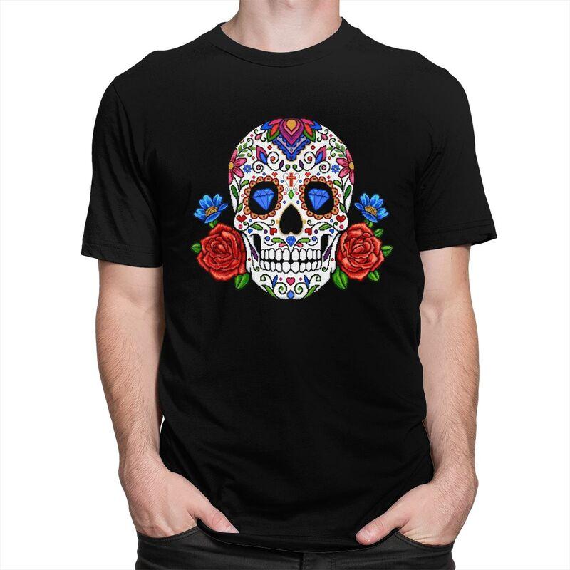 Custom Mexican Flower Rose Skull T Shirt for Men Pure Cotton Tshirt Fashion Tees Tshirt Clothing