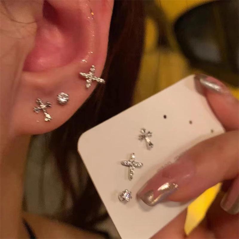 6Pcs Shining Cross Zircon Stud Earrings Set For Women Girls  Korean Exquisite  Star Earring Trendy Party Jewelry