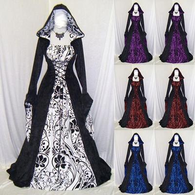 Damen Gothic Maxikleid Halloween Cosplay Kleider Retro Langes Mittelalterkleid