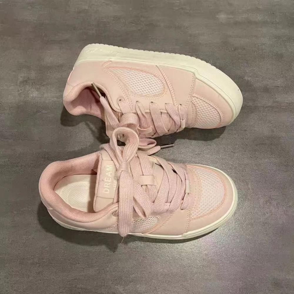 Women’s 2025 Summer Pink Chic Unique Chunky Platform White Sneakers - Breathable Casual Sporty All-Match Heightening Shoes