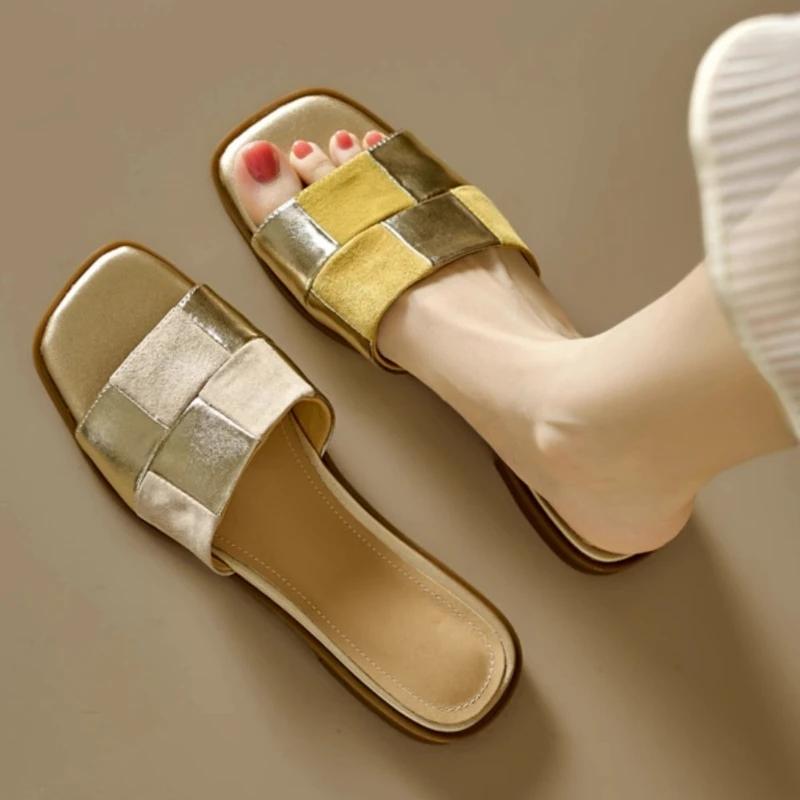 Shoes for Women 2024 Hot Sale Basic Women's Slippers Summer Beach Slippers Women Square Toe Shoes Ladies Mixed Colors Flat Shoes