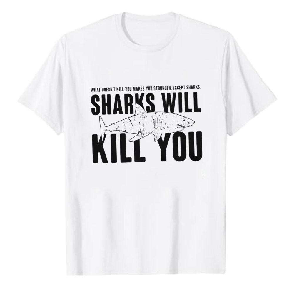 Funny Shark Warning Text Graphic Unisex Modal TShirt Soft Casual Tops Humor Ocean Animal Novelty Slogan Daily Wear Unisex Street Wear