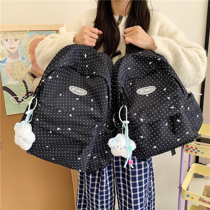 Zaino versione coreana ins Piccolo zaino fresco a pois Grande capacità semplice e versatile Zaino scolastico per studenti Zaino casual alla moda da donna