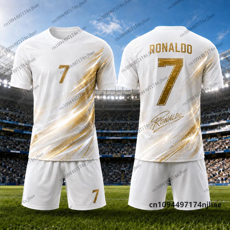 2 Piece Outfits Children's Tracksuit Ronaldo #7 Print T-shirt+Shorts Sets Portugal Fans Football Suit Sports Kids/Adult Clothes