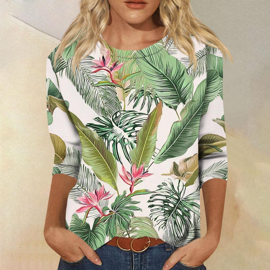 Womens Spring Tops Summer Shirts for Women Casual Crewneck Printed Blouse Womens Summer Shirts Loose Fit Lightweight Style