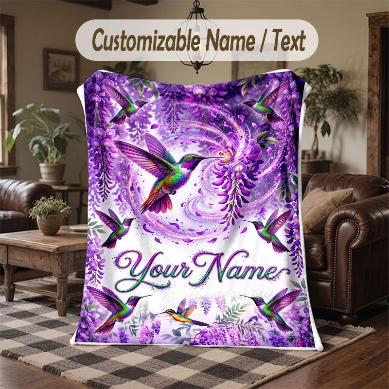 Birds Theme Throw Blanket Custom Name Text Personalized Blanket Soft Cozy Blanket for Home Sofa Bed